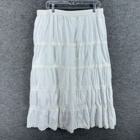 ICI Skirt Women 2X Plus White A-Line Midi Drawstring Cotton High Rise Casual - Picture 2 of 6